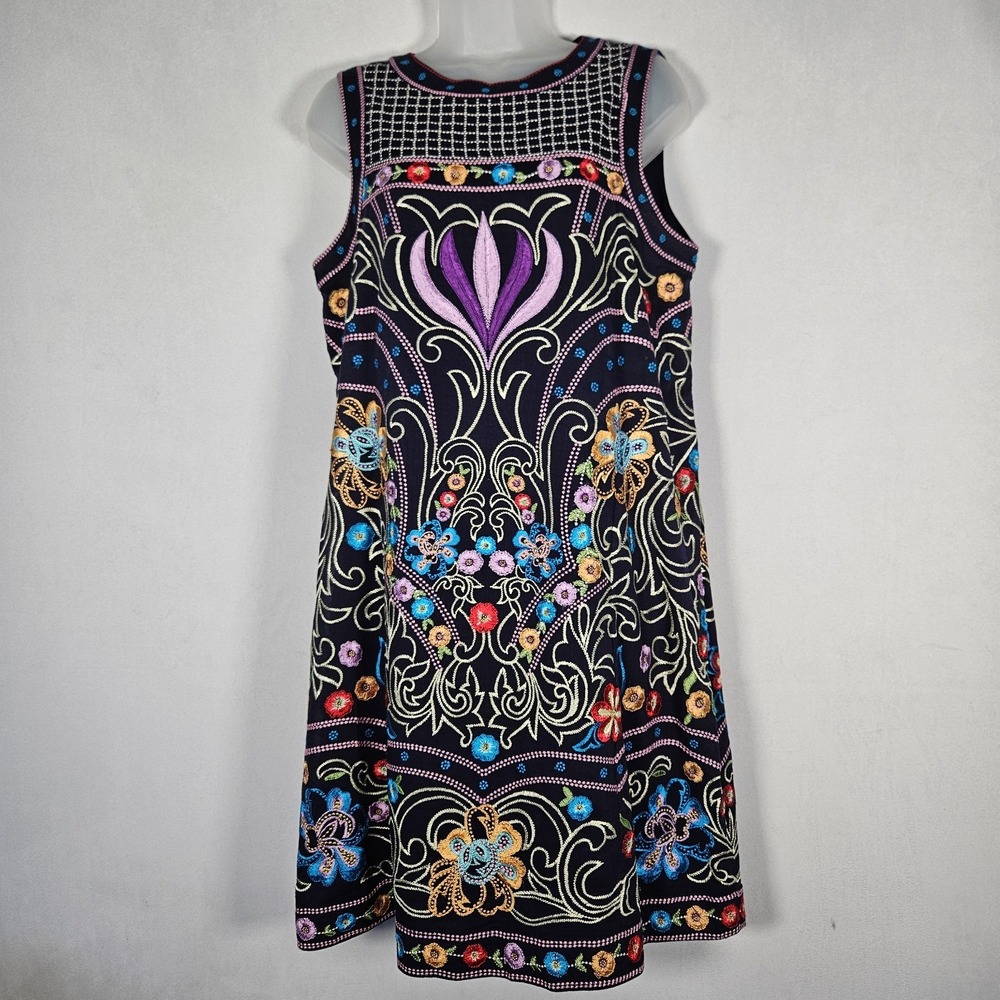 Maeve Anthropologie Shift Dress 8 Kira Floral Embroidered Sleeveless Tunic Lined